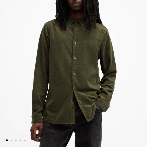 All Saints Olive Green Fleece Button Down - Picture 1 of 4
